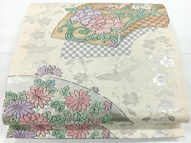 平和屋着物◎六通柄袋帯 地紙飛鶴花文 金銀糸 正絹 逸品 CAAY5228nb