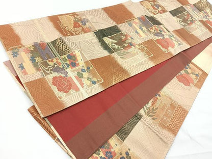 平和屋着物◎六通柄袋帯　色紙花文　藤花房　金糸　正絹　逸品　CAAY5258nb