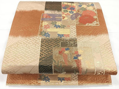 平和屋着物◎六通柄袋帯　色紙花文　藤花房　金糸　正絹　逸品　CAAY5258nb