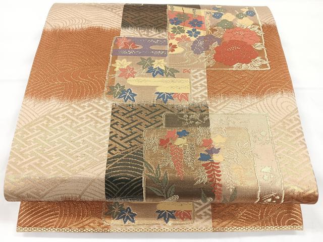 平和屋着物◎六通柄袋帯　色紙花文　藤花房　金糸　正絹　逸品　CAAY5258nb