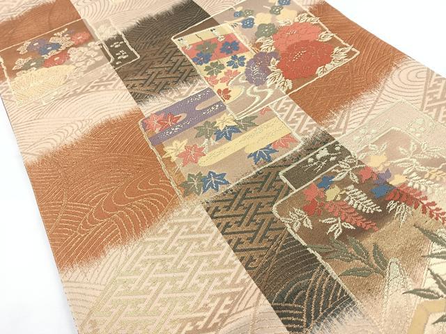 平和屋着物◎六通柄袋帯　色紙花文　藤花房　金糸　正絹　逸品　CAAY5258nb