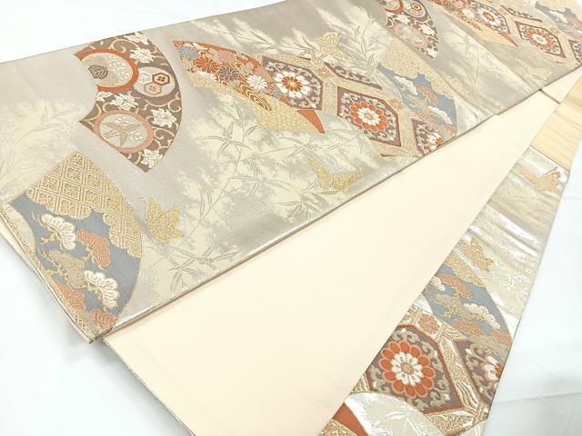平和屋着物◎六通柄袋帯　唐織　地紙花蝶文　金銀糸　正絹　逸品　CAAY5263nb