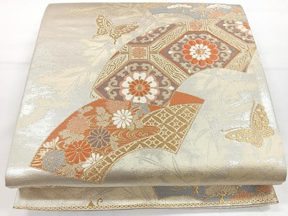 平和屋着物◎六通柄袋帯　唐織　地紙花蝶文　金銀糸　正絹　逸品　CAAY5263nb