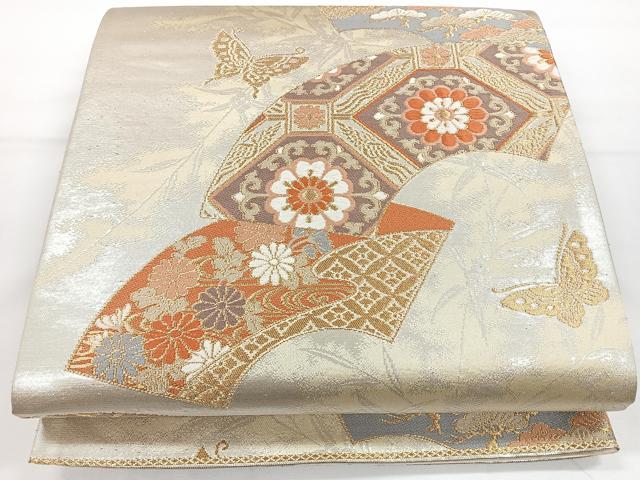 平和屋着物◎六通柄袋帯　唐織　地紙花蝶文　金銀糸　正絹　逸品　CAAY5263nb