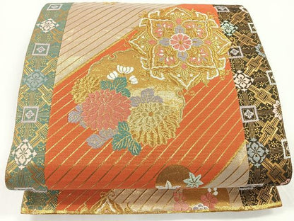 平和屋着物◎六通柄袋帯　唐織　雪輪花文　金糸　正絹　逸品　CAAY5270nb