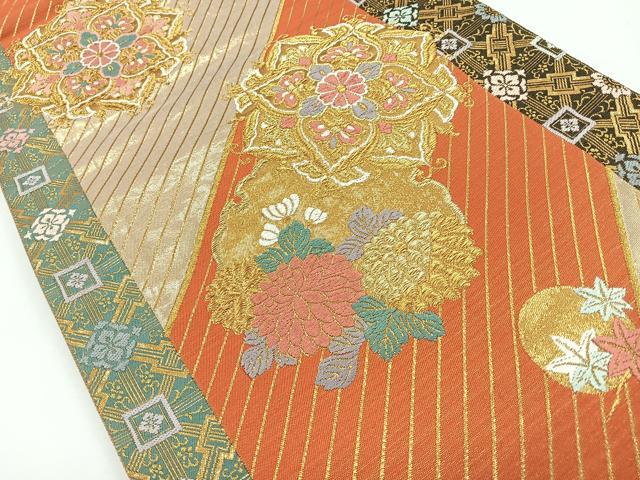 平和屋着物◎六通柄袋帯　唐織　雪輪花文　金糸　正絹　逸品　CAAY5270nb