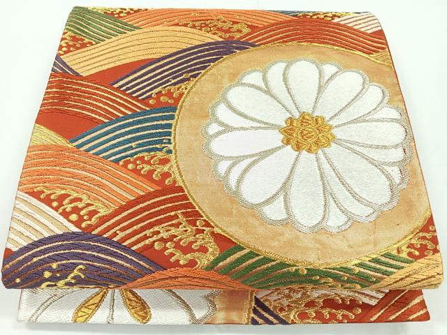 平和屋着物◎六通柄袋帯　唐織　立波花丸文　金糸　正絹　逸品　CAAY5277nb