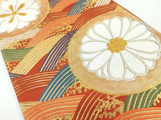 平和屋着物◎六通柄袋帯　唐織　立波花丸文　金糸　正絹　逸品　CAAY5277nb