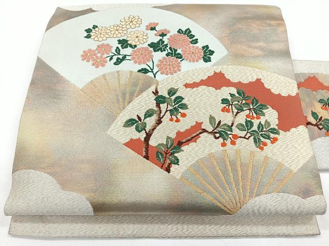 平和屋着物◎九寸名古屋帯　唐織　地紙南天文　金銀糸　正絹　逸品　CAAY5279nb