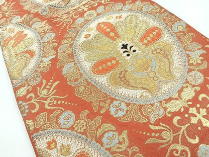 平和屋着物◎六通柄袋帯　唐織　花丸文　金銀糸　正絹　逸品　CAAY5297nb