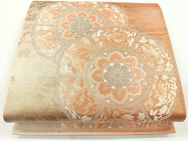 平和屋着物◎六通柄袋帯　唐織　花絵皿文　金銀糸　正絹　逸品　CAAY5311nb