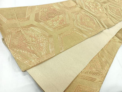 平和屋着物◎六通柄袋帯 双鶴亀甲花文 金糸 正絹 逸品 CAAY5347nb
