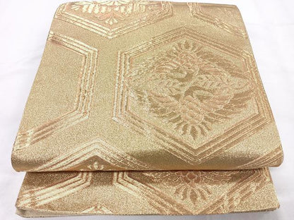 平和屋着物◎六通柄袋帯 双鶴亀甲花文 金糸 正絹 逸品 CAAY5347nb