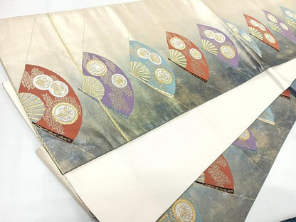 平和屋着物◎六通柄袋帯　唐織　扇面吉祥文　金銀糸　引箔　正絹　逸品　CAAY5349nb