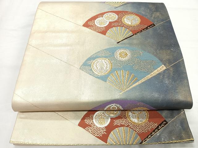 平和屋着物◎六通柄袋帯　唐織　扇面吉祥文　金銀糸　引箔　正絹　逸品　CAAY5349nb
