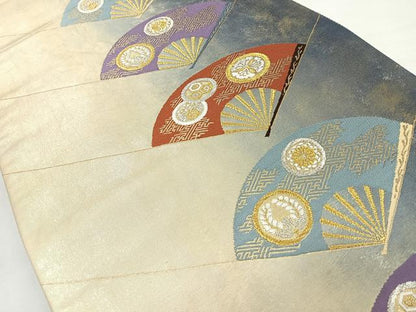 平和屋着物◎六通柄袋帯　唐織　扇面吉祥文　金銀糸　引箔　正絹　逸品　CAAY5349nb