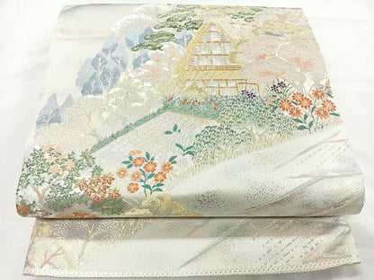 平和屋着物◎六通柄袋帯 唐織 風景文 金銀糸 正絹 逸品 CAAY5353nb