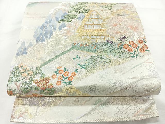 平和屋着物◎六通柄袋帯 唐織 風景文 金銀糸 正絹 逸品 CAAY5353nb