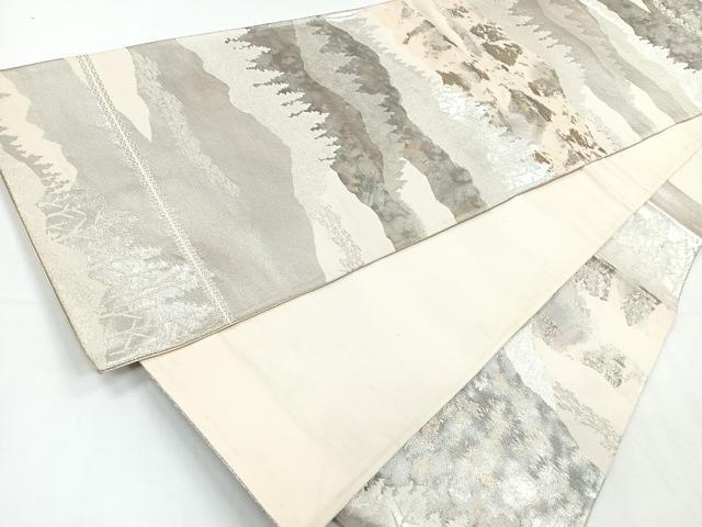 平和屋着物◎六通柄袋帯 東山風景文 銀糸 正絹 逸品 CAAY5366nb