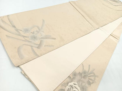 平和屋着物◎太鼓柄袋帯 刺繍 草花文 銀糸 正絹 逸品 CAAY5367nb