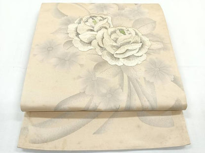 平和屋着物◎太鼓柄袋帯 刺繍 草花文 銀糸 正絹 逸品 CAAY5367nb
