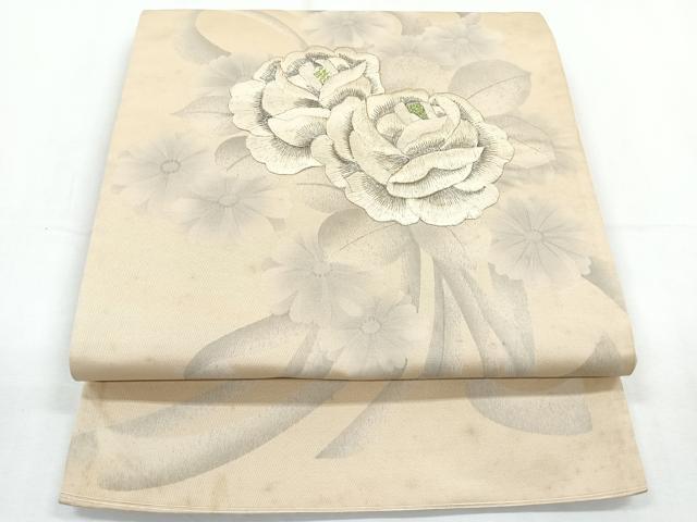 平和屋着物◎太鼓柄袋帯 刺繍 草花文 銀糸 正絹 逸品 CAAY5367nb