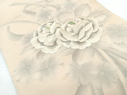 平和屋着物◎太鼓柄袋帯 刺繍 草花文 銀糸 正絹 逸品 CAAY5367nb