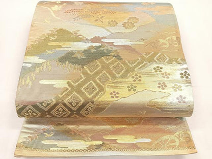 平和屋着物◎六通柄袋帯 飛鳥風景文 金銀糸 正絹 逸品 CAAY5368nb