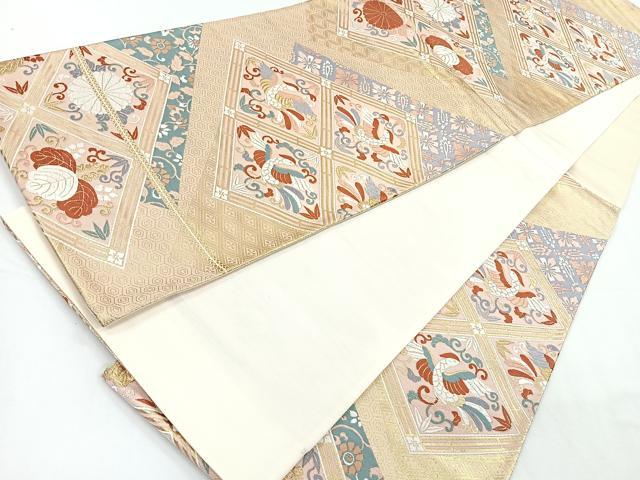平和屋着物◎六通柄袋帯 唐織 花鳥菱文 金糸 正絹 逸品 CAAY5370nb