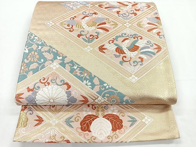 平和屋着物◎六通柄袋帯 唐織 花鳥菱文 金糸 正絹 逸品 CAAY5370nb