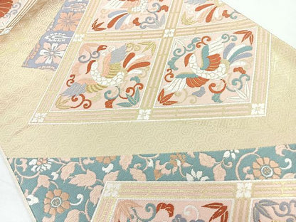 平和屋着物◎六通柄袋帯 唐織 花鳥菱文 金糸 正絹 逸品 CAAY5370nb