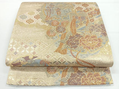 平和屋着物◎六通柄袋帯　建部錦　雪輪吉祥花文　金糸　正絹　逸品　CAAY5398nb