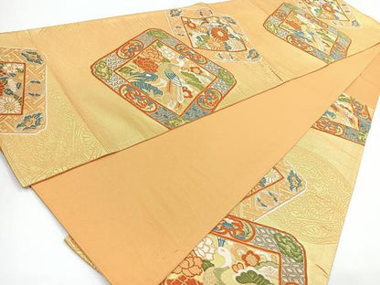 平和屋着物◎六通柄袋帯　唐織　孔雀花文　金銀糸　正絹　逸品　CAAY5480nb