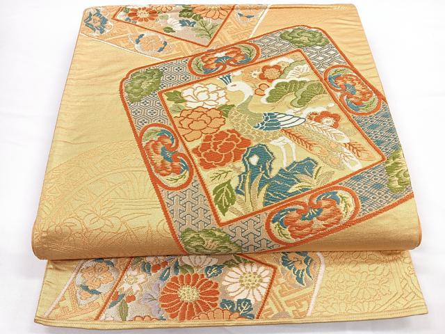 平和屋着物◎六通柄袋帯　唐織　孔雀花文　金銀糸　正絹　逸品　CAAY5480nb