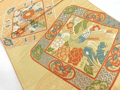 平和屋着物◎六通柄袋帯　唐織　孔雀花文　金銀糸　正絹　逸品　CAAY5480nb