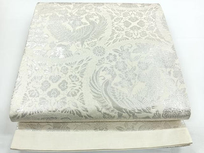 平和屋着物◎全通柄袋帯　孔雀花文　銀糸　正絹　逸品　CAAY5491nb
