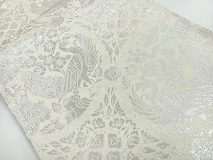 平和屋着物◎全通柄袋帯　孔雀花文　銀糸　正絹　逸品　CAAY5491nb
