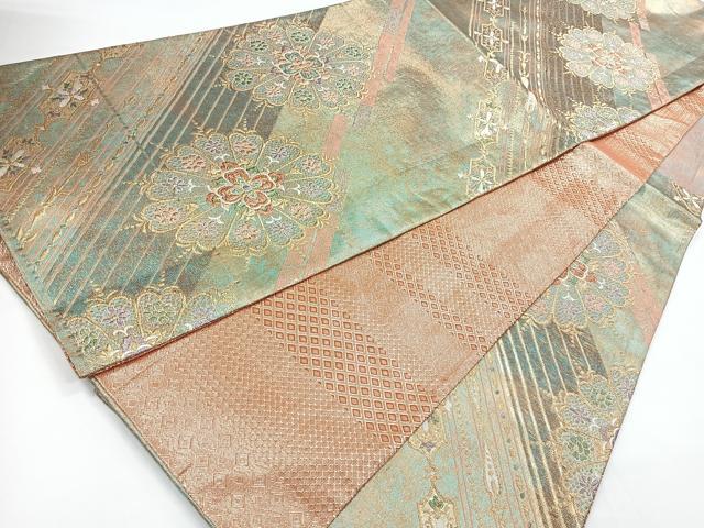 平和屋着物◎六通柄袋帯 斜線彩華文 金糸 正絹 逸品 CAAY5507nb