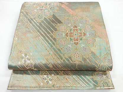 平和屋着物◎六通柄袋帯 斜線彩華文 金糸 正絹 逸品 CAAY5507nb