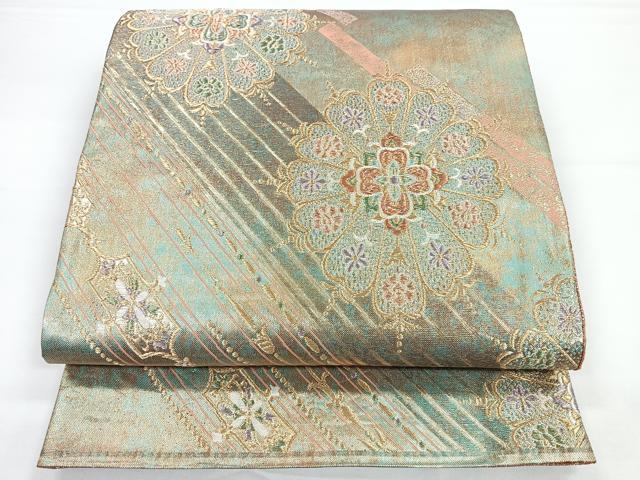 平和屋着物◎六通柄袋帯 斜線彩華文 金糸 正絹 逸品 CAAY5507nb