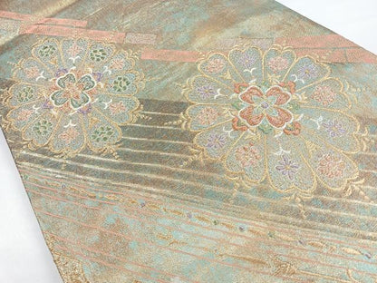 平和屋着物◎六通柄袋帯 斜線彩華文 金糸 正絹 逸品 CAAY5507nb