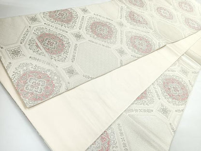 平和屋着物◎六通柄袋帯　蜀江花文　銀糸　正絹　逸品　CAAY5511nb