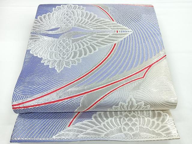 平和屋着物◎佐賀錦　両面　全通柄袋帯　向かい鶴菱文　銀糸　正絹　逸品　CAAY5512nb