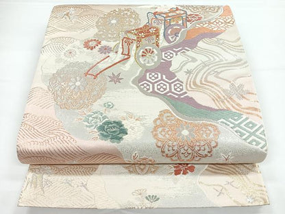 平和屋着物◎六通柄袋帯　唐織　御所車花文　金銀糸　正絹　逸品　CAAY5514nb