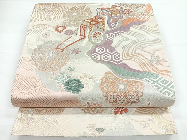 平和屋着物◎六通柄袋帯　唐織　御所車花文　金銀糸　正絹　逸品　CAAY5514nb