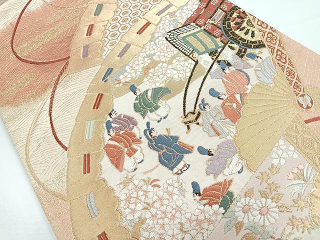 平和屋着物◎六通柄袋帯　扇面取澪標文　金糸　正絹　逸品　CAAY5524nb