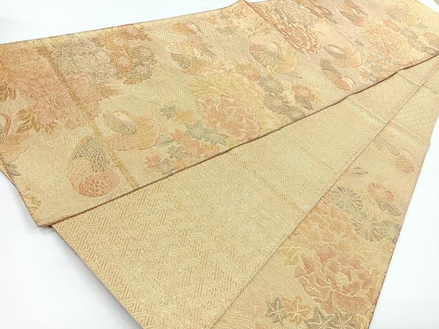 平和屋着物◎六通柄袋帯　鴛鴦花文　金糸　正絹　逸品　CAAY5551nb