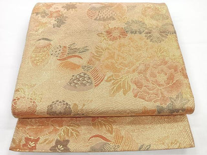平和屋着物◎六通柄袋帯　鴛鴦花文　金糸　正絹　逸品　CAAY5551nb
