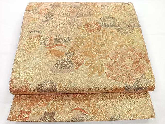 平和屋着物◎六通柄袋帯　鴛鴦花文　金糸　正絹　逸品　CAAY5551nb