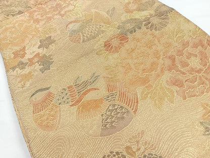 平和屋着物◎六通柄袋帯　鴛鴦花文　金糸　正絹　逸品　CAAY5551nb
